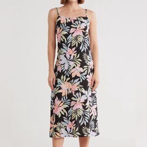 Billabong Black Floral Golden Hour Maxi Dress Multi Pastel Blooms Sundress M NWT